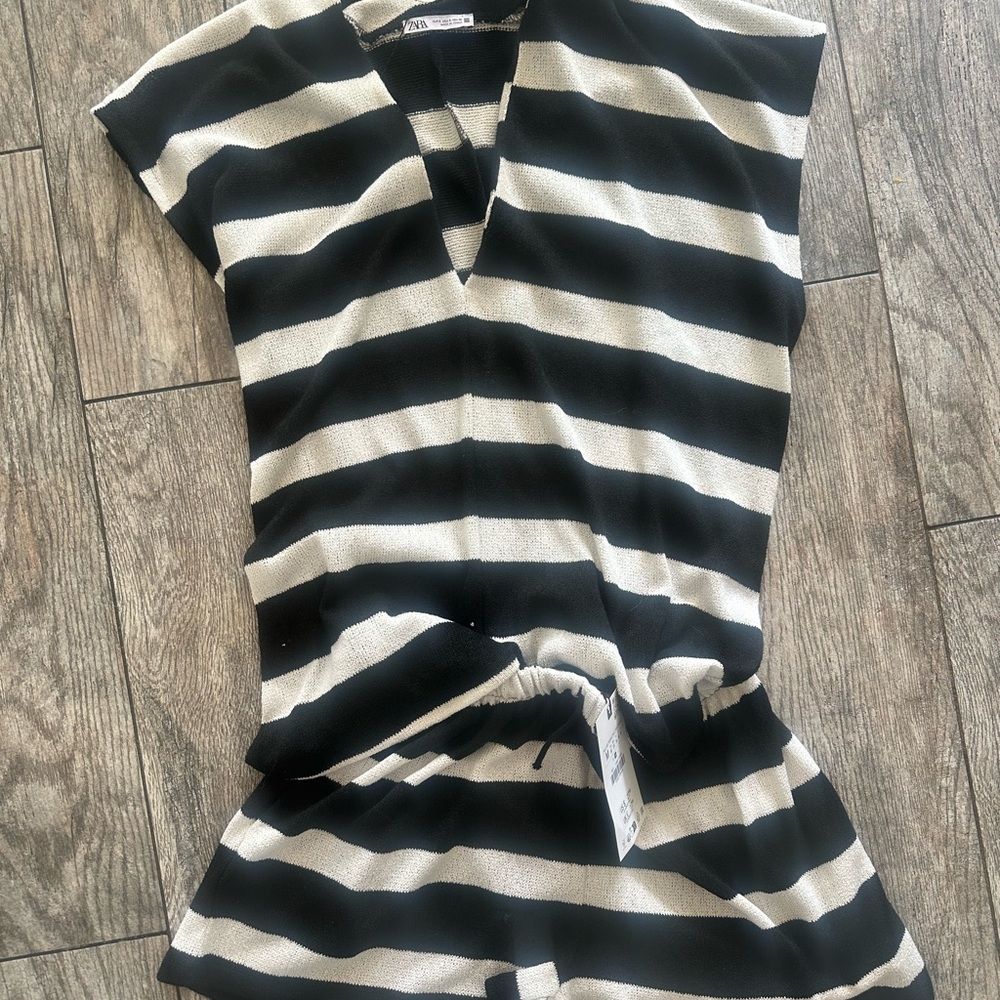 Zara Black and White Striped Dress